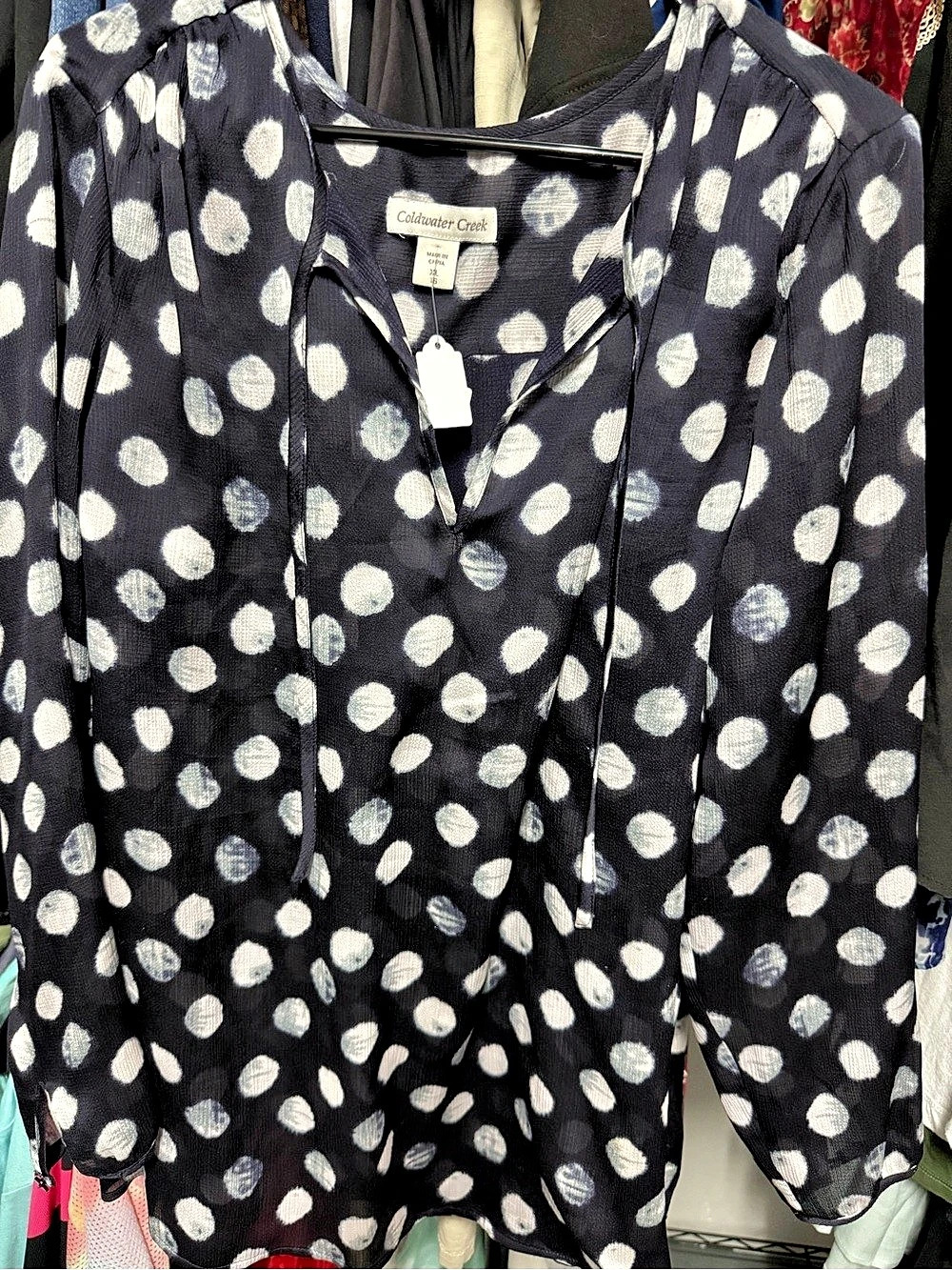 Coldwater Creek Polka Dot Blouse in Black & White Size XL NWT